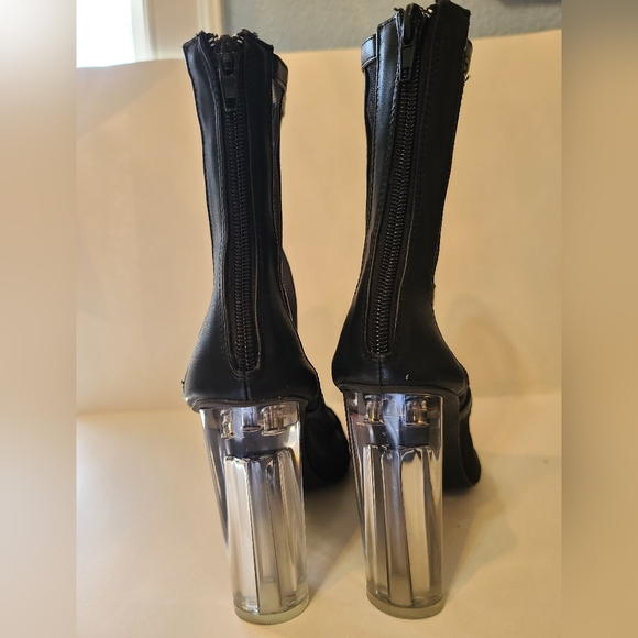 Black Mesh Zippered Boots Lucite Heels New w/o tags size 8 - Picture 5 of 6